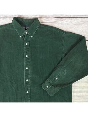 Vintage Polo Ralph Lauren Green Corduroy Button Up Long Sleeve Shirt